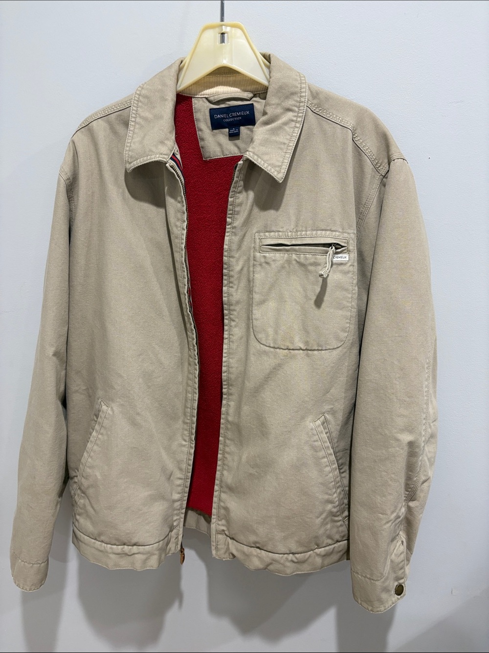 Men’s Daniel Cremieux Tan Cotton Zip Jacket with Red Inner lining